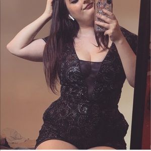 Badgley Mischka Black Sequin Romper, Size 4